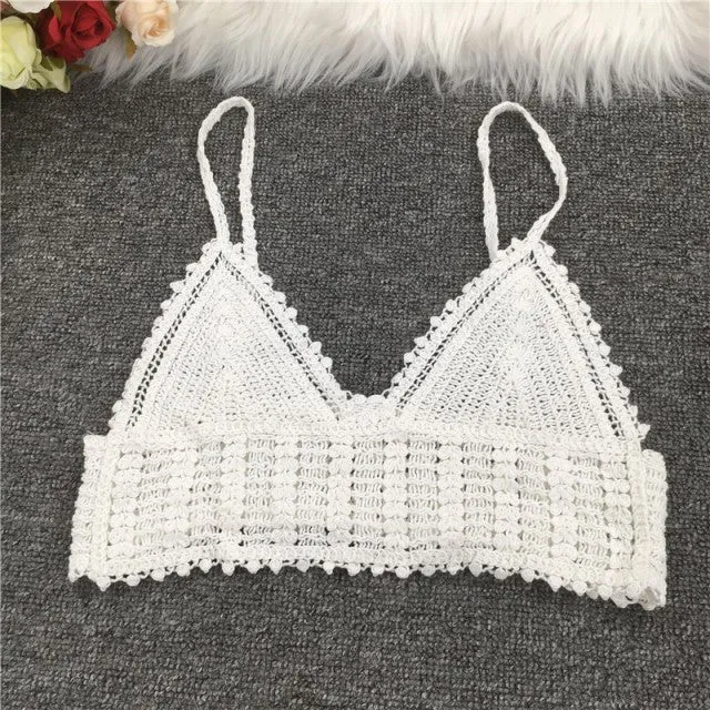 Boho Bohemian Summer Crochet Top Bikini Top Built in Bra