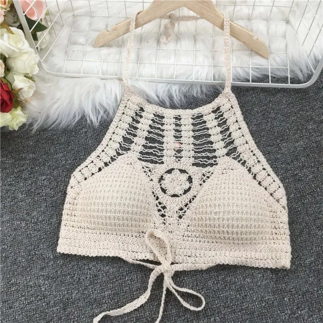 Boho Bohemian Summer Crochet Top Bikini Top Built in Bra