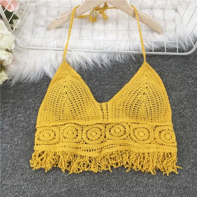 Boho Bohemian Summer Crochet Top Bikini Top Built in Bra