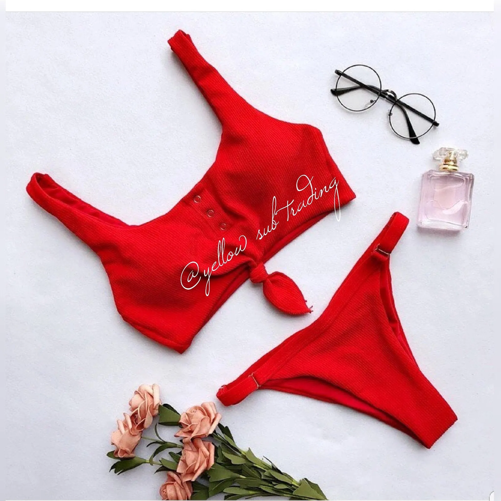 button tie bikini set