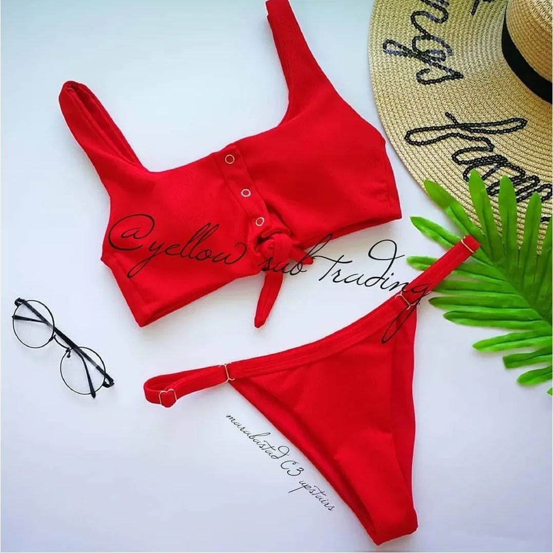 button tie bikini set