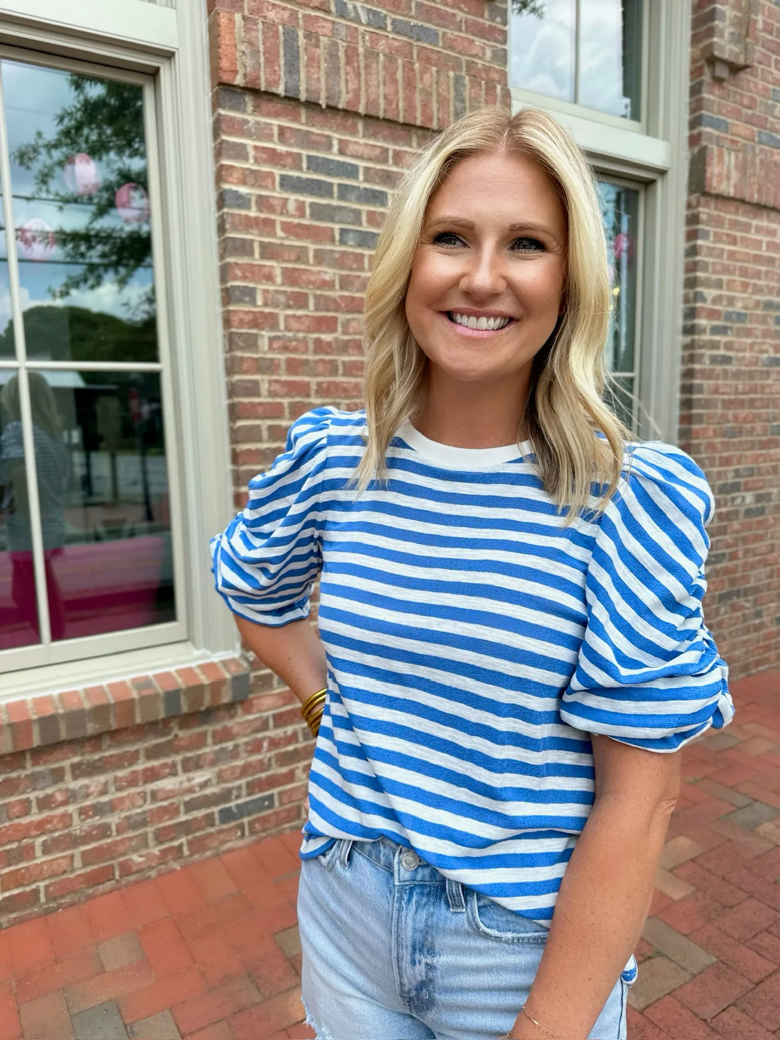 Candy Striped Puff Sleeve Top