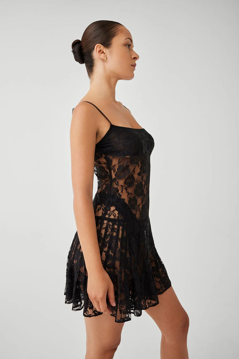 Carlotta Lace Mini Dress - Black