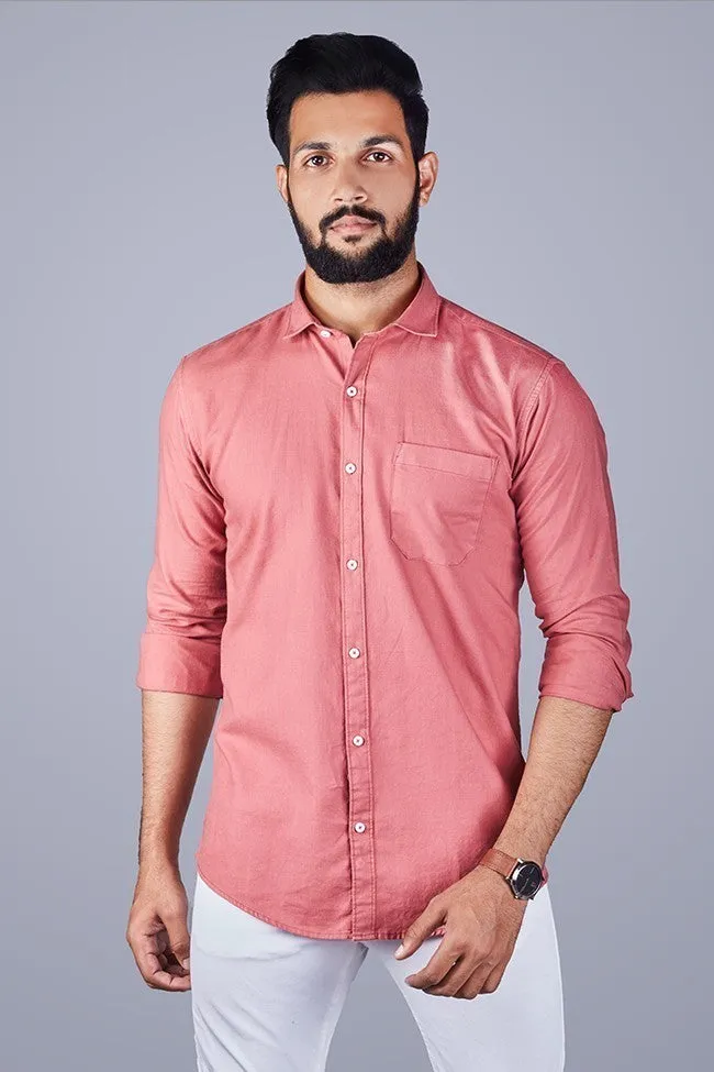 Casual Shirts for Men - Solid Cotton Casual Men Shirt Peach