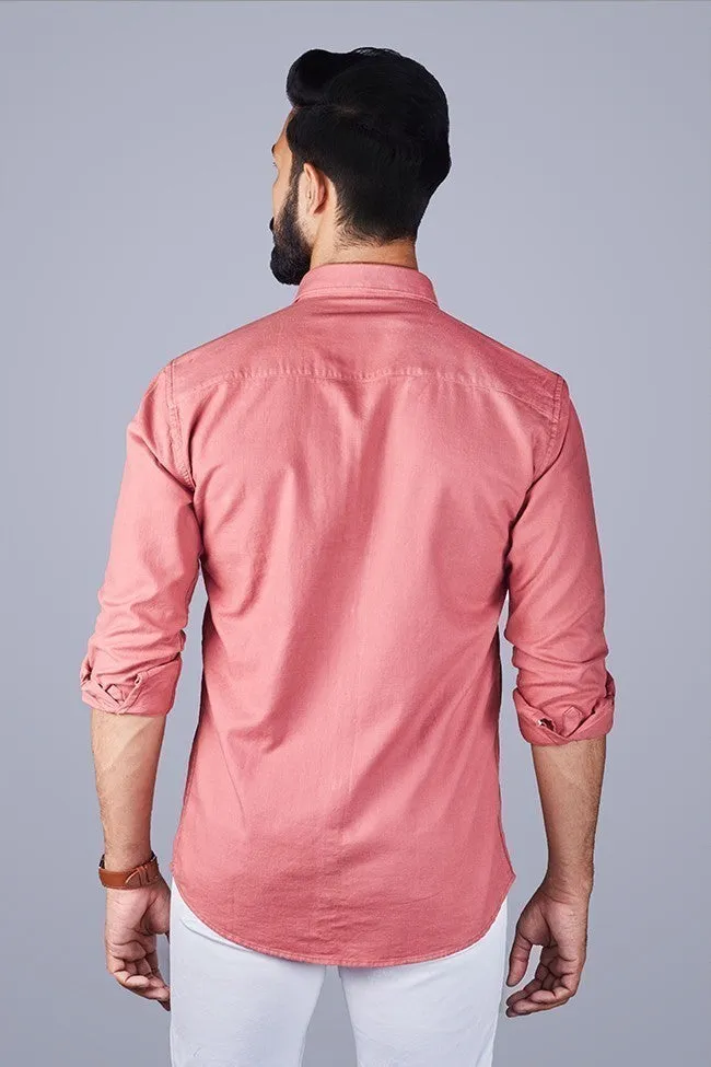 Casual Shirts for Men - Solid Cotton Casual Men Shirt Peach