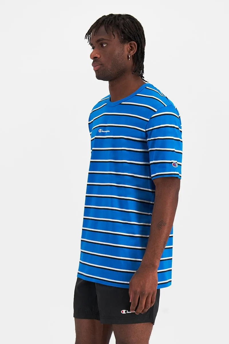 CHAMPION MENS SCRIPT STRIPE BLUE TEE