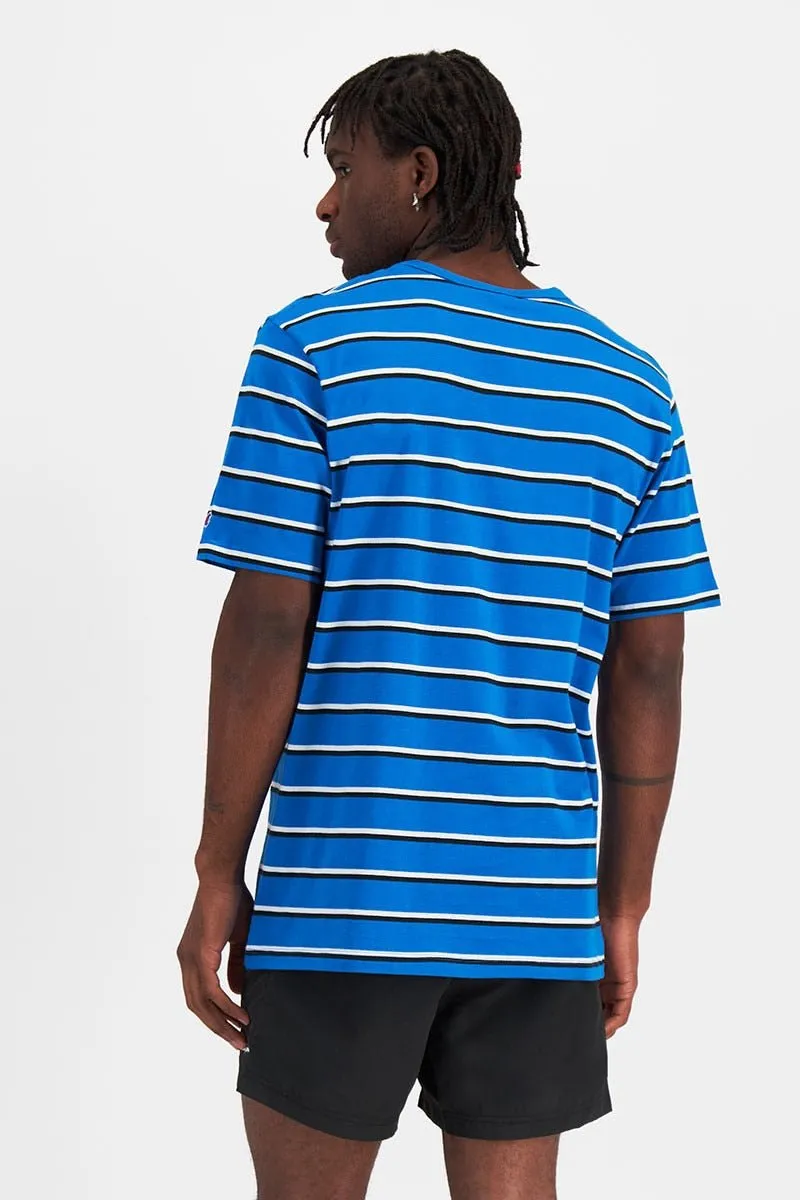 CHAMPION MENS SCRIPT STRIPE BLUE TEE