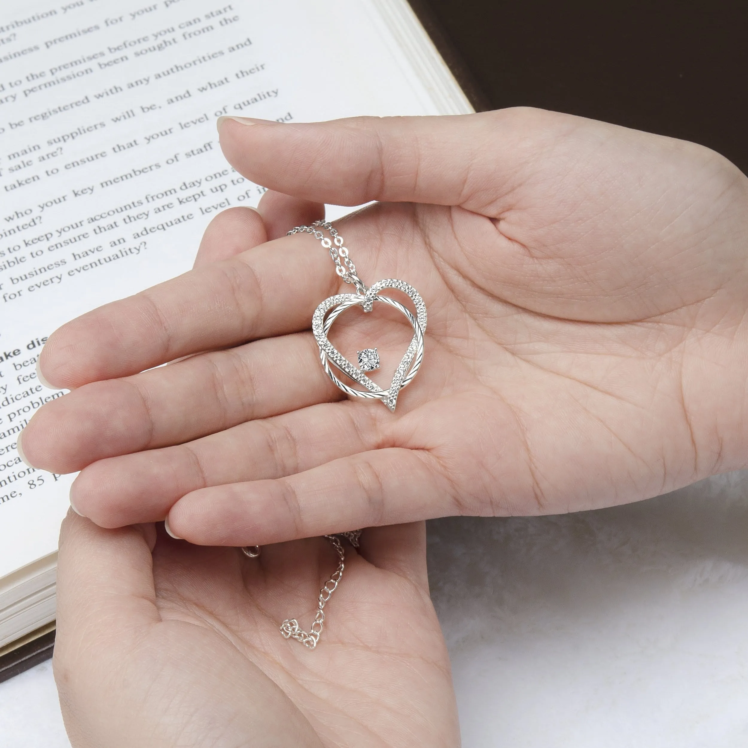 Circle Interlocked Heart Necklace Sterling Silver