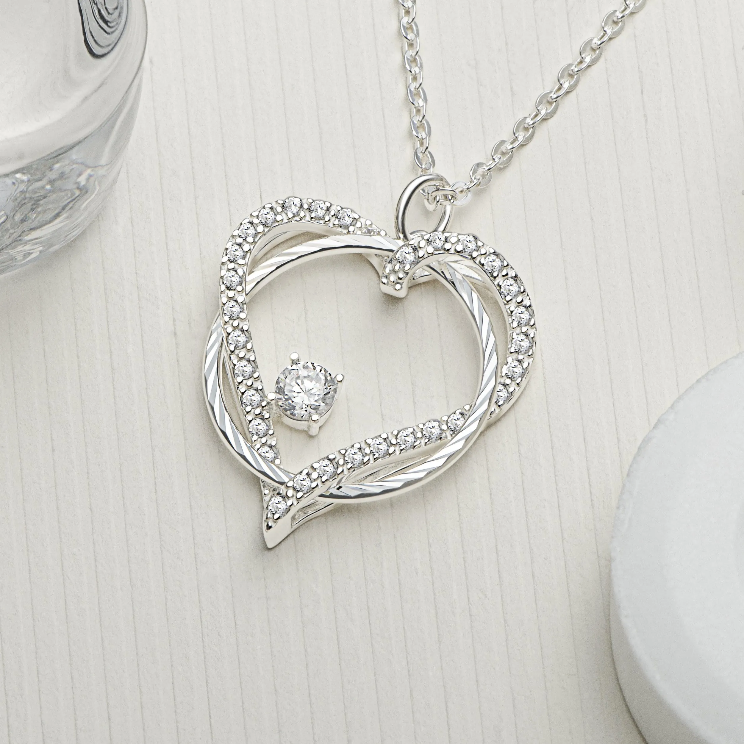 Circle Interlocked Heart Necklace Sterling Silver