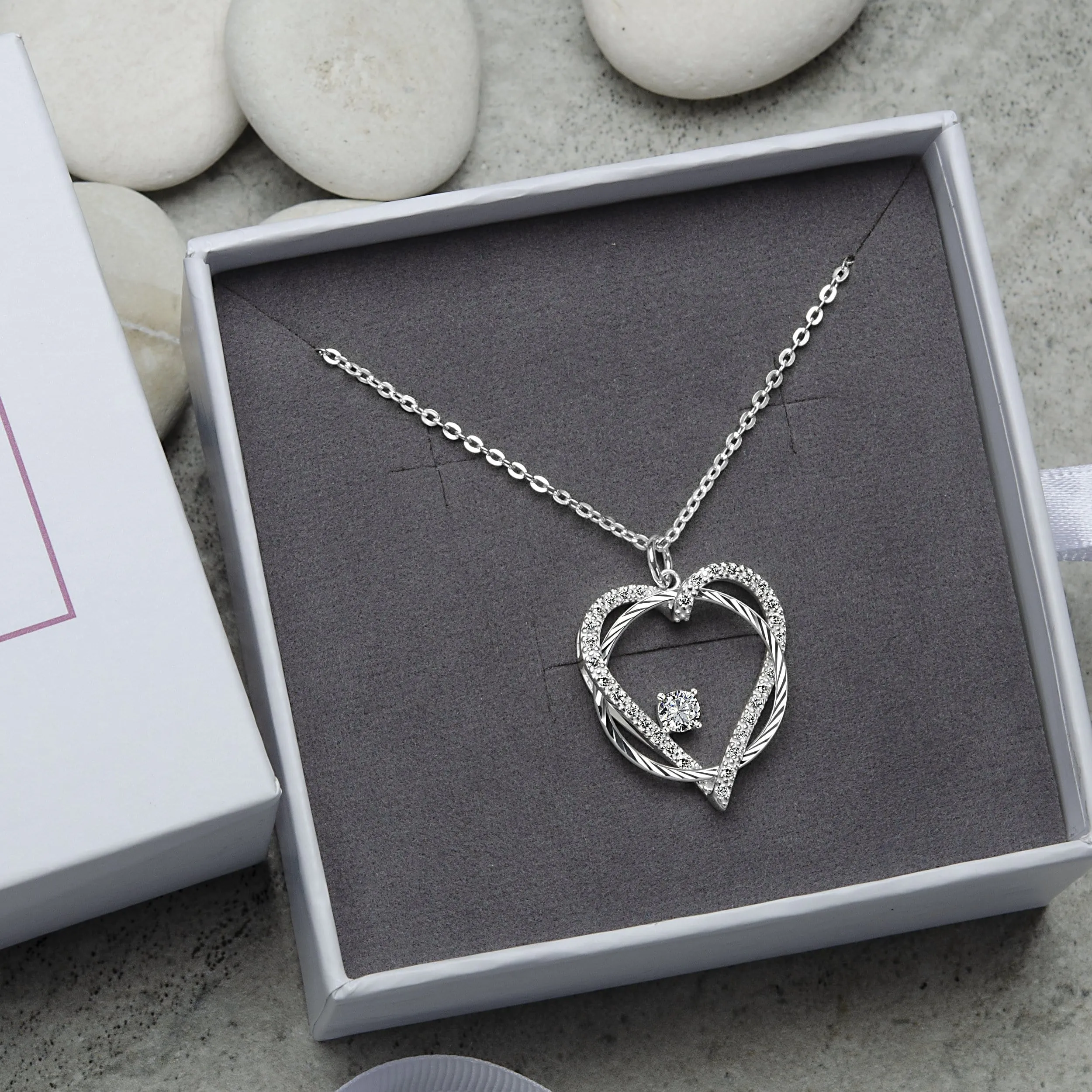 Circle Interlocked Heart Necklace Sterling Silver