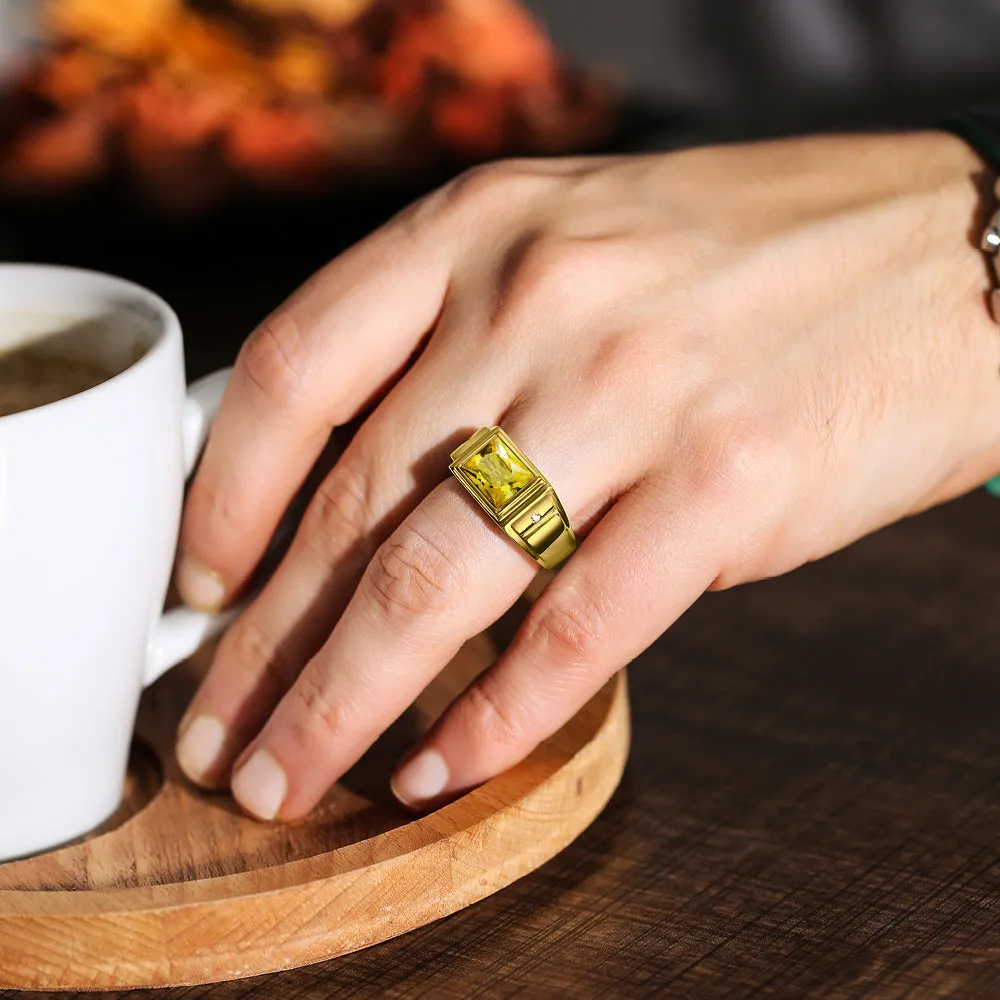 Citrine Gemstone 10K Solid Gold Cluster Ring for Men Wedding Anniversary Jewelry