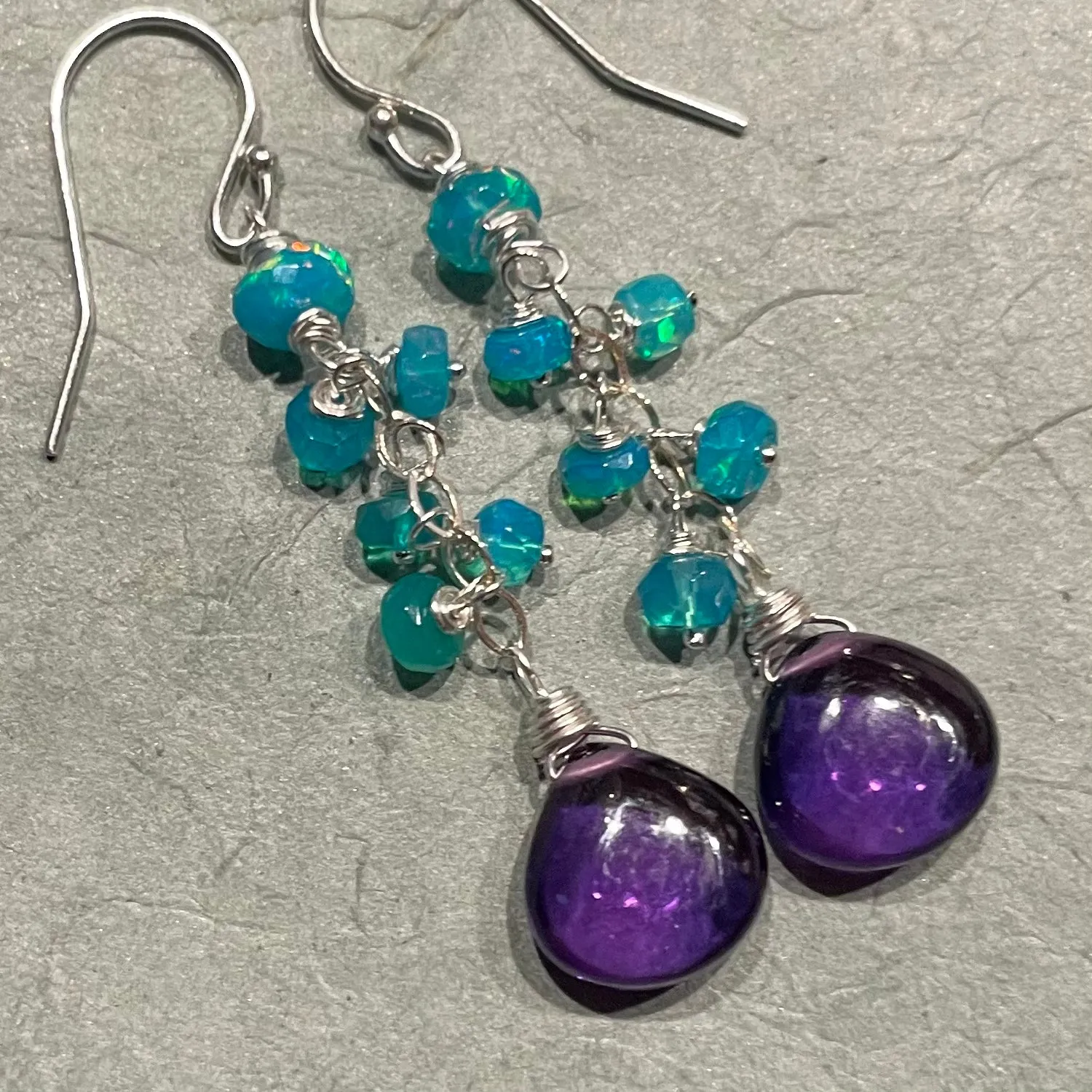 Colorful Alexandrite Quartz and Paraiba Opal Dangles