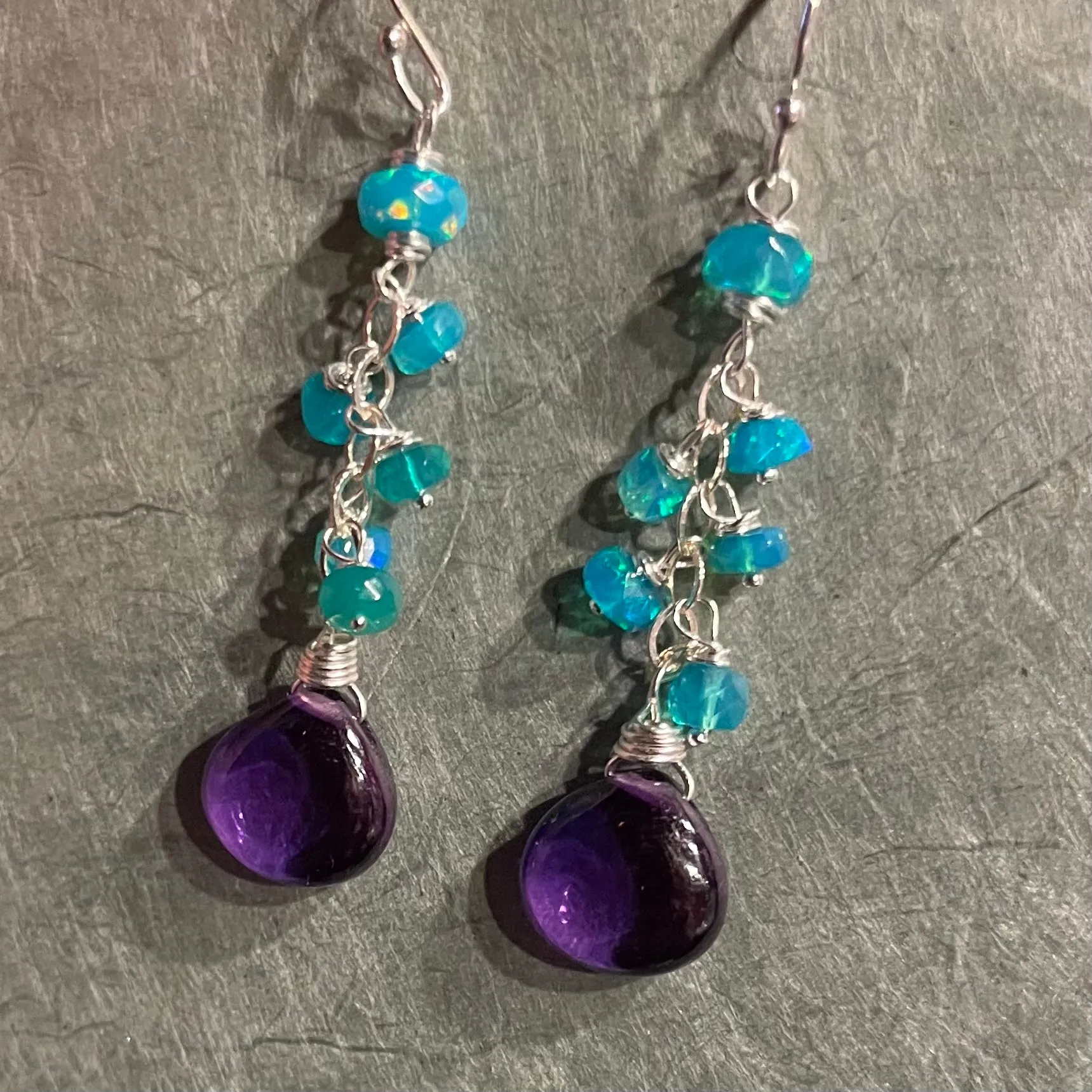 Colorful Alexandrite Quartz and Paraiba Opal Dangles