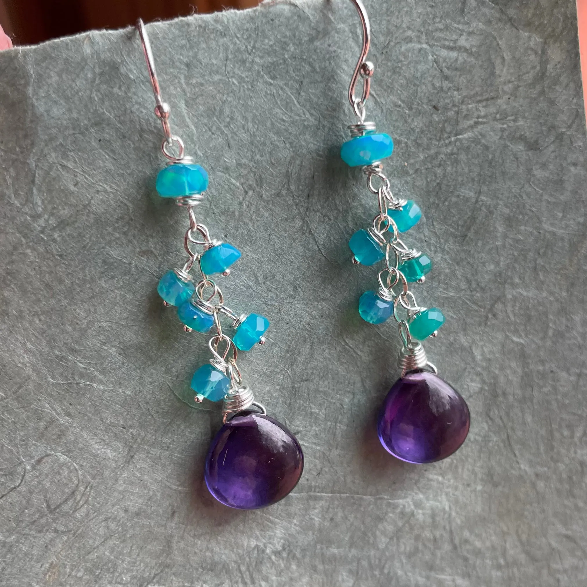 Colorful Alexandrite Quartz and Paraiba Opal Dangles