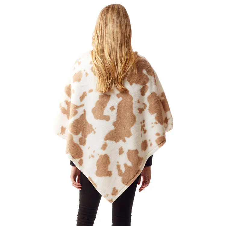 Cow Patterned Soft Faux Fur Poncho