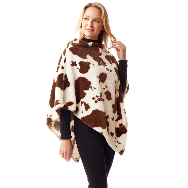 Cow Patterned Soft Faux Fur Poncho