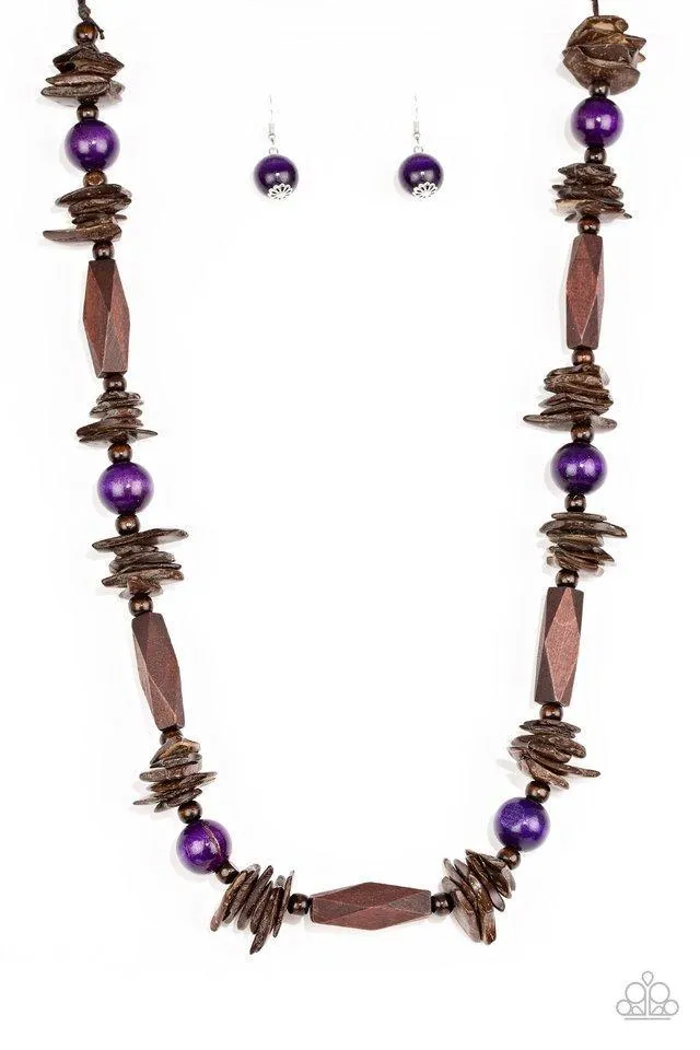 Cozumel Coast Purple and Brown Wood Necklace - Paparazzi Accessories