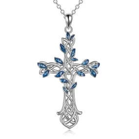 Cross Necklace 925 Sterling Silver Celtic Knot Tree of Life Cross Necklace