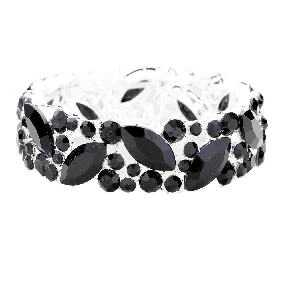 Crystal Glass Marquise Evening Stretch Bracelet