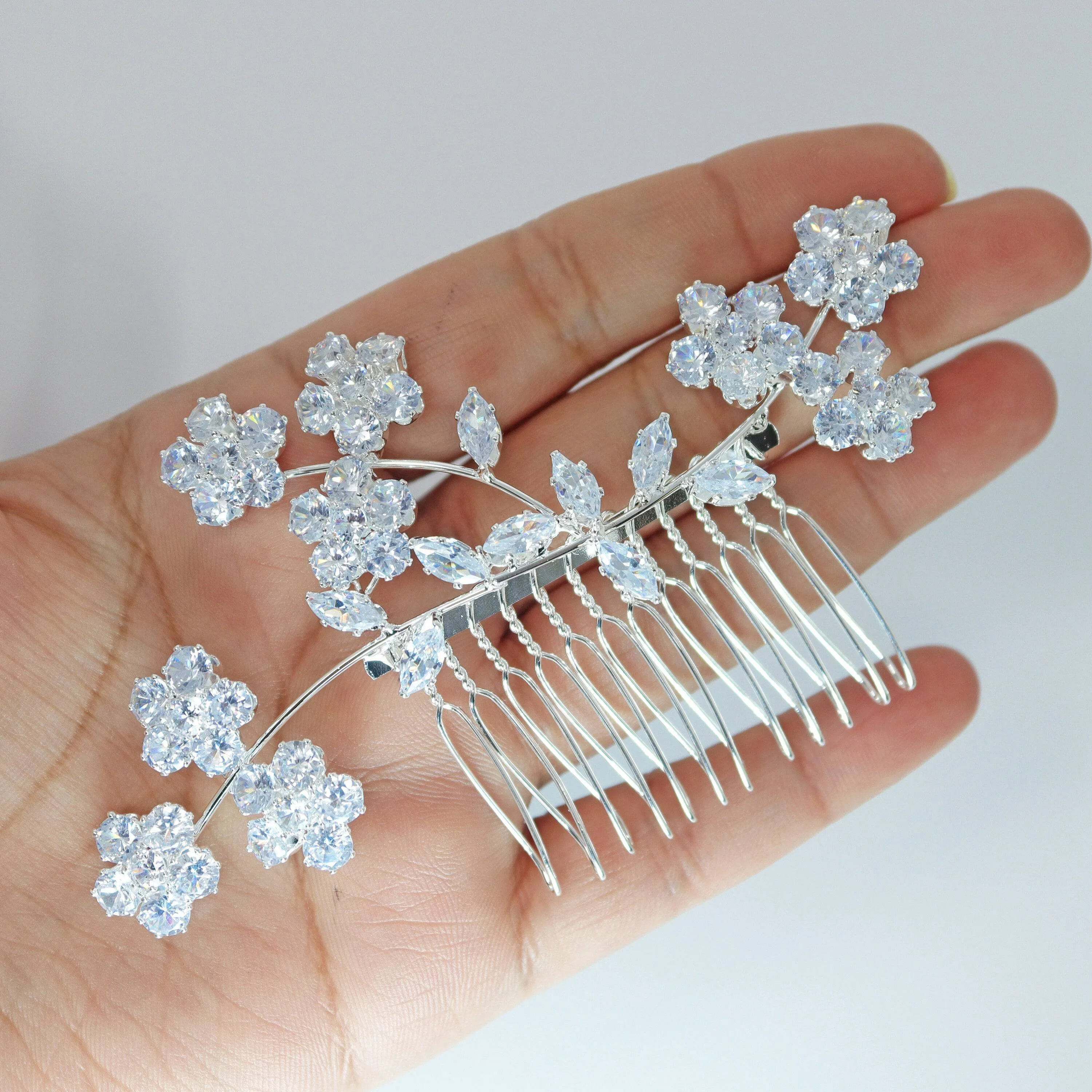 Cubic Zirconia, Diamond Vine Leaves Floral Bridal Hair Comb, Bridal Hair Piece, Bridal Hair Accessories, Wedding Hair Accessory.