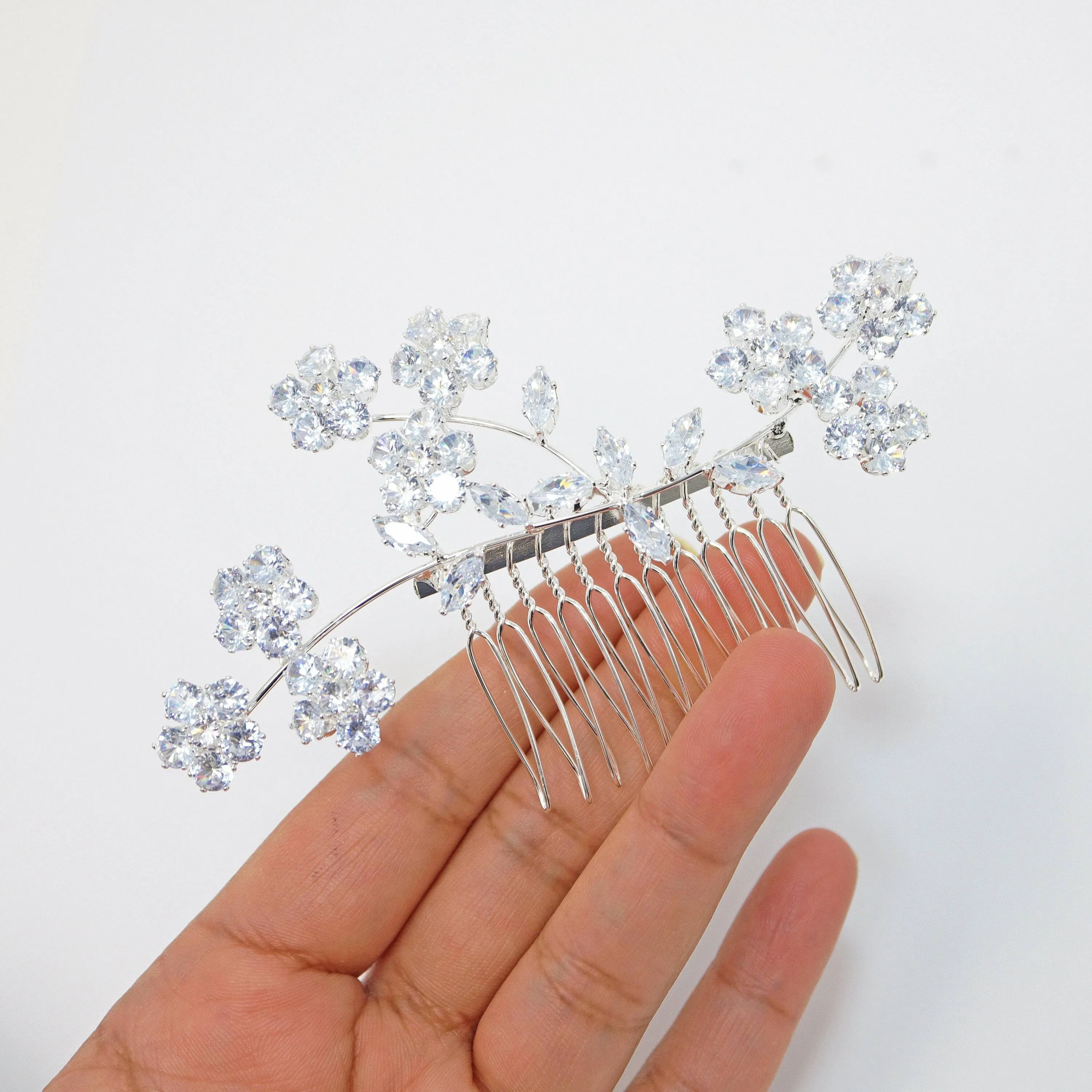 Cubic Zirconia, Diamond Vine Leaves Floral Bridal Hair Comb, Bridal Hair Piece, Bridal Hair Accessories, Wedding Hair Accessory.