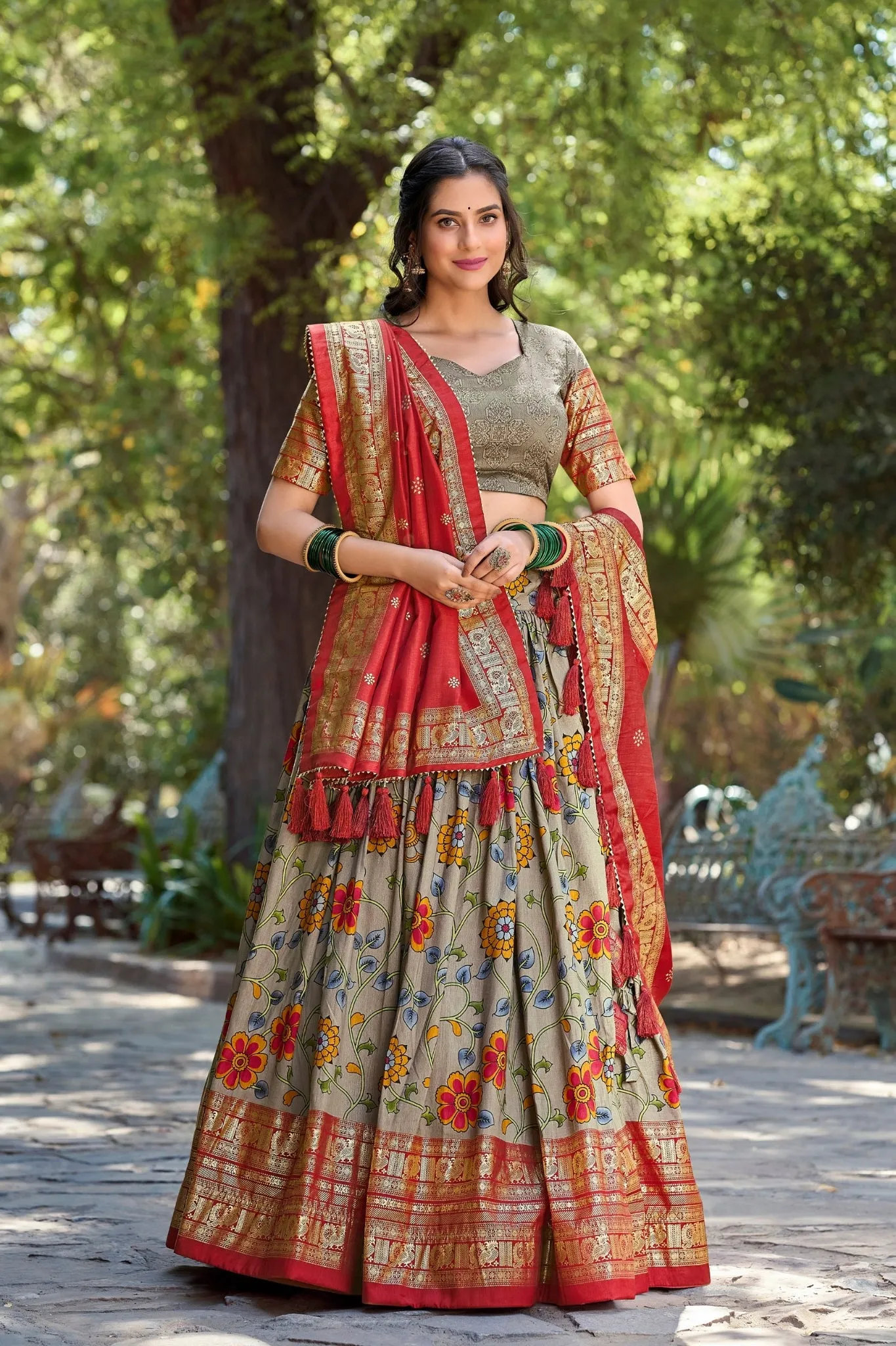 Designed Kalamkari Print Lehenga Choli