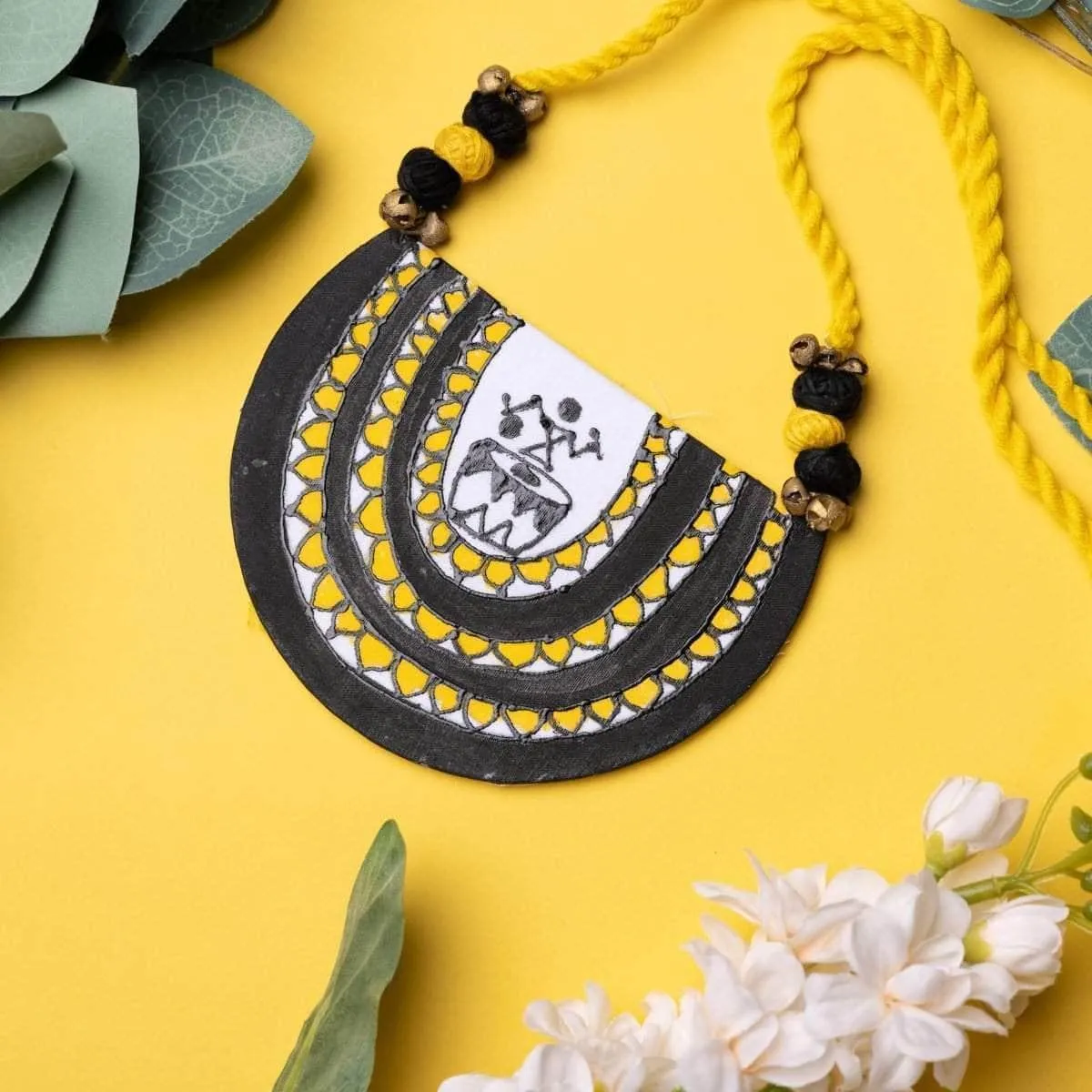 Dhaaki Bengal Drummers Handpainted Yellow (Necklace)