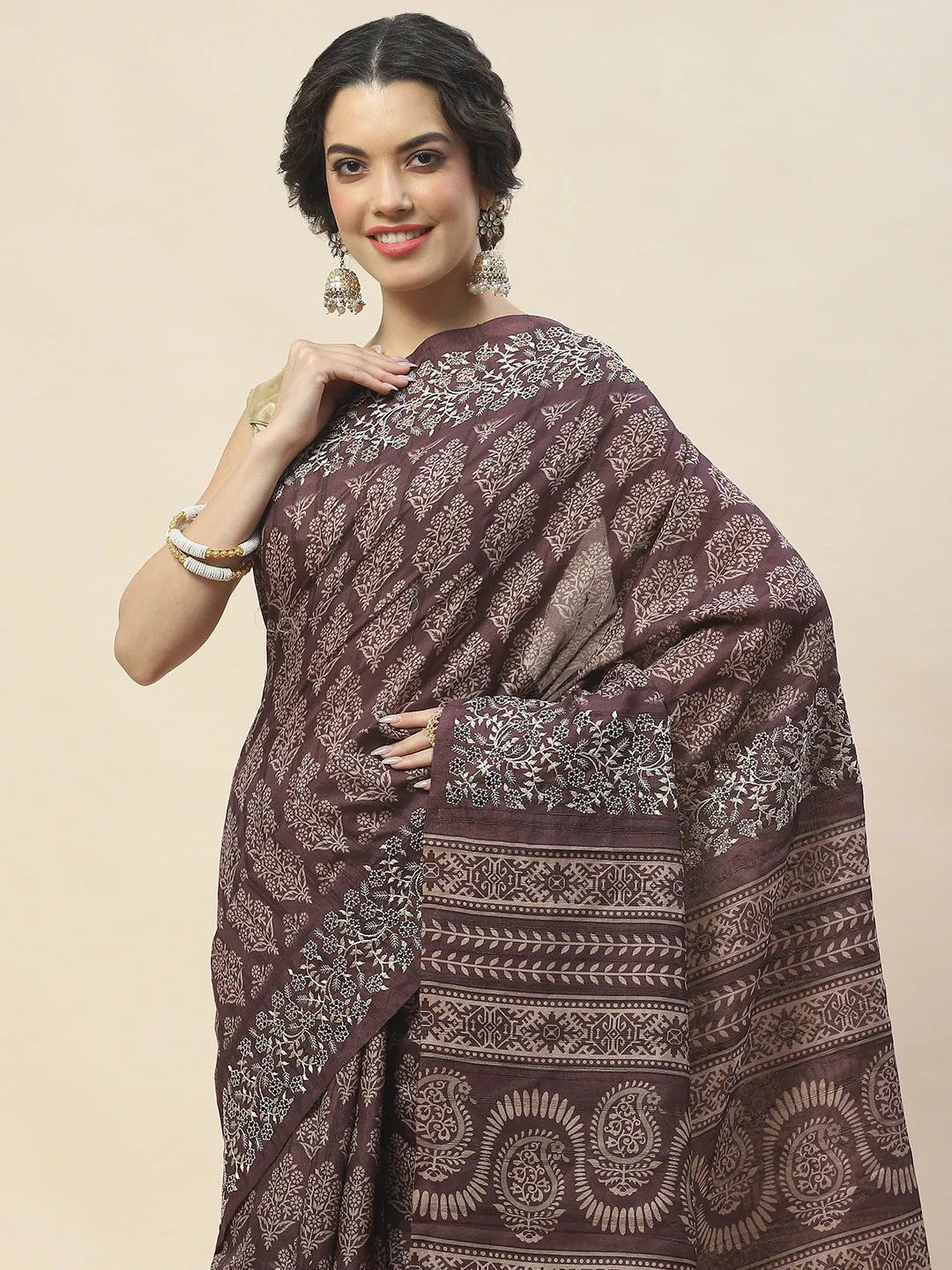 Digital Floral Print Woven Tussar Saree