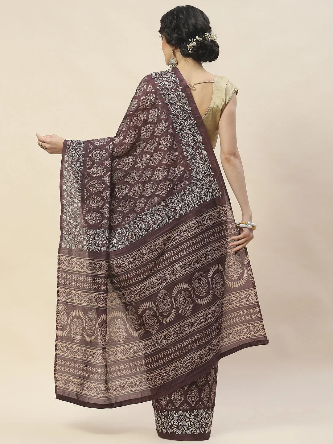 Digital Floral Print Woven Tussar Saree