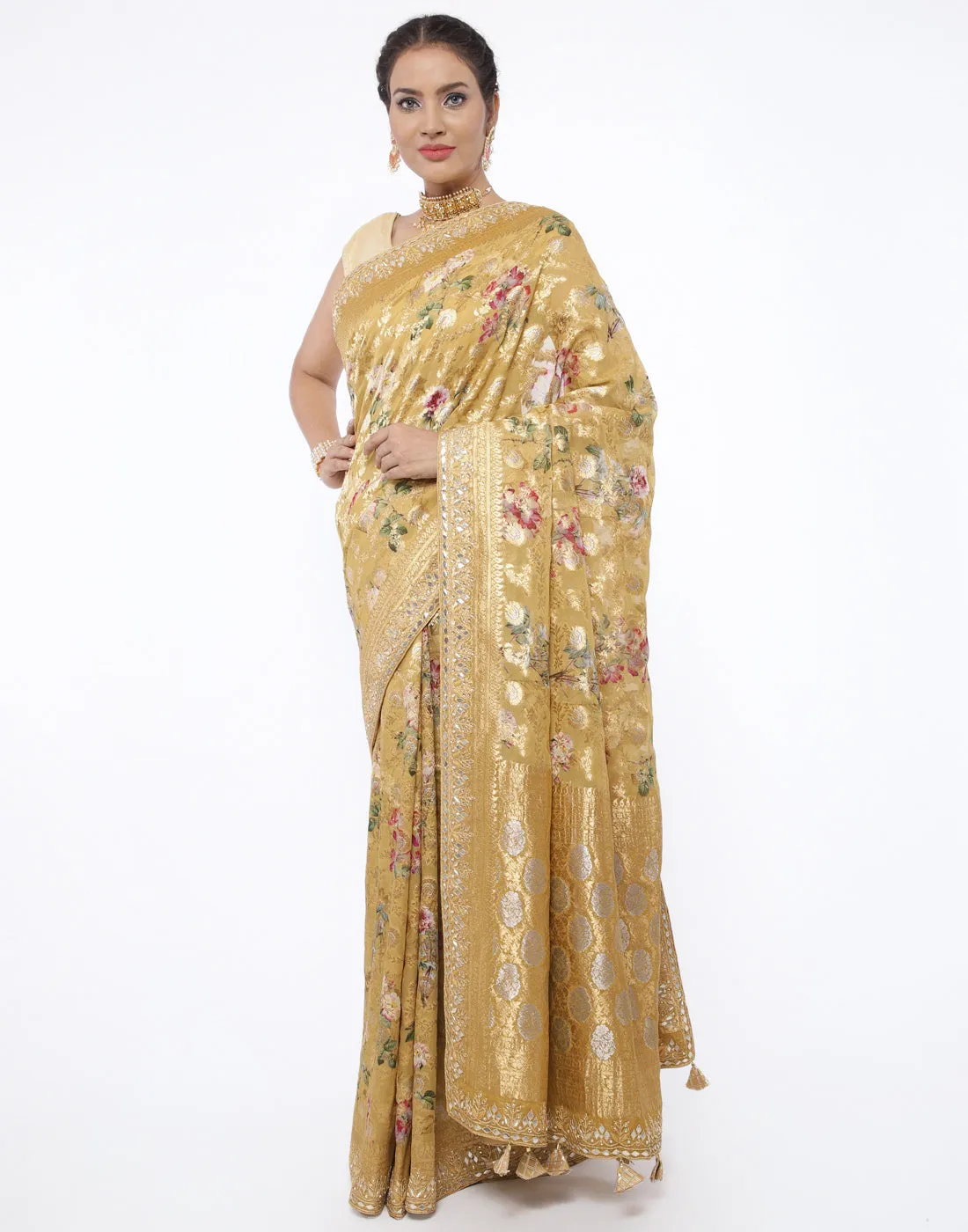 Digital Floral Printed Banarasi Saree