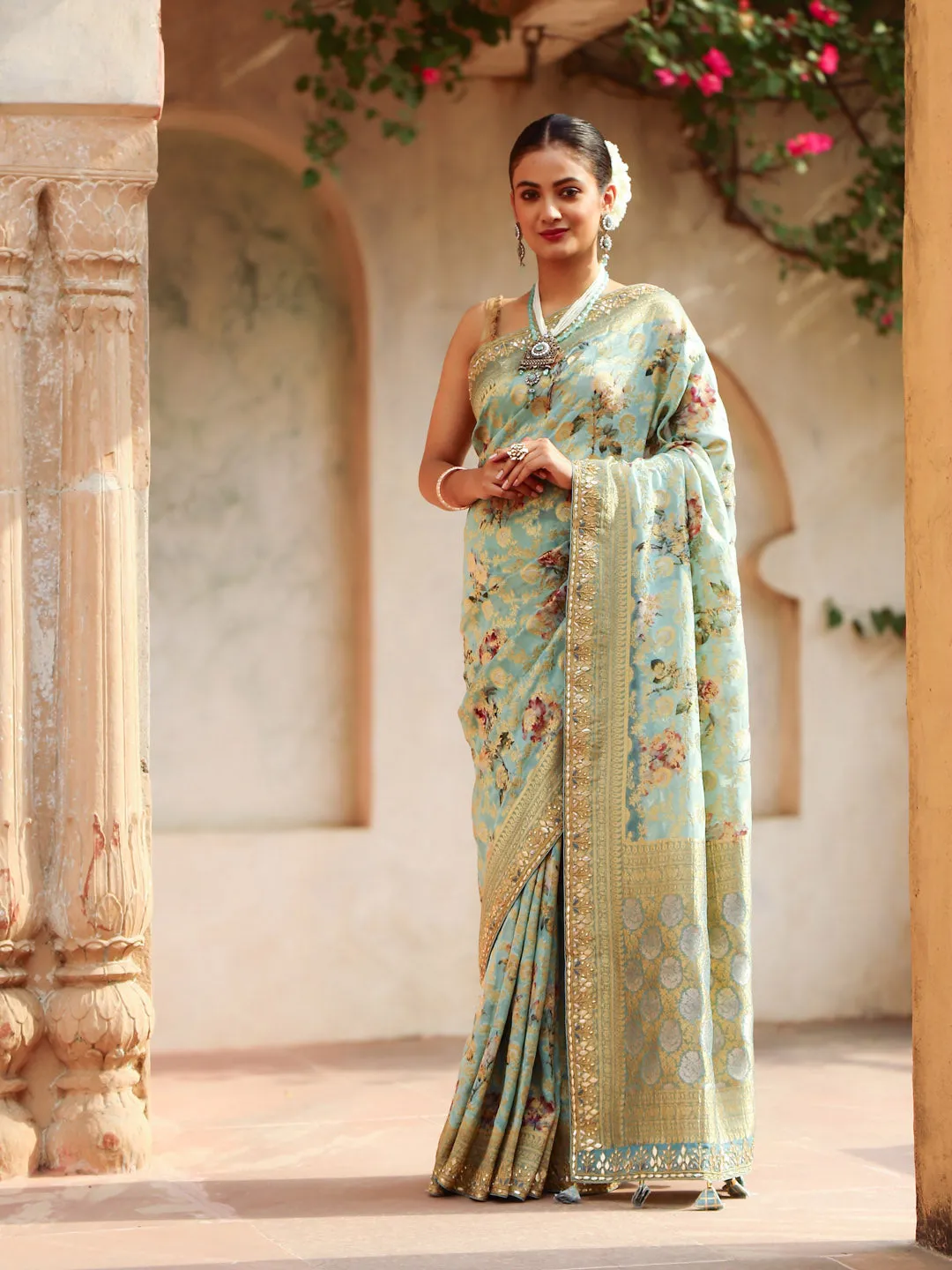 Digital Floral Printed Banarasi Saree