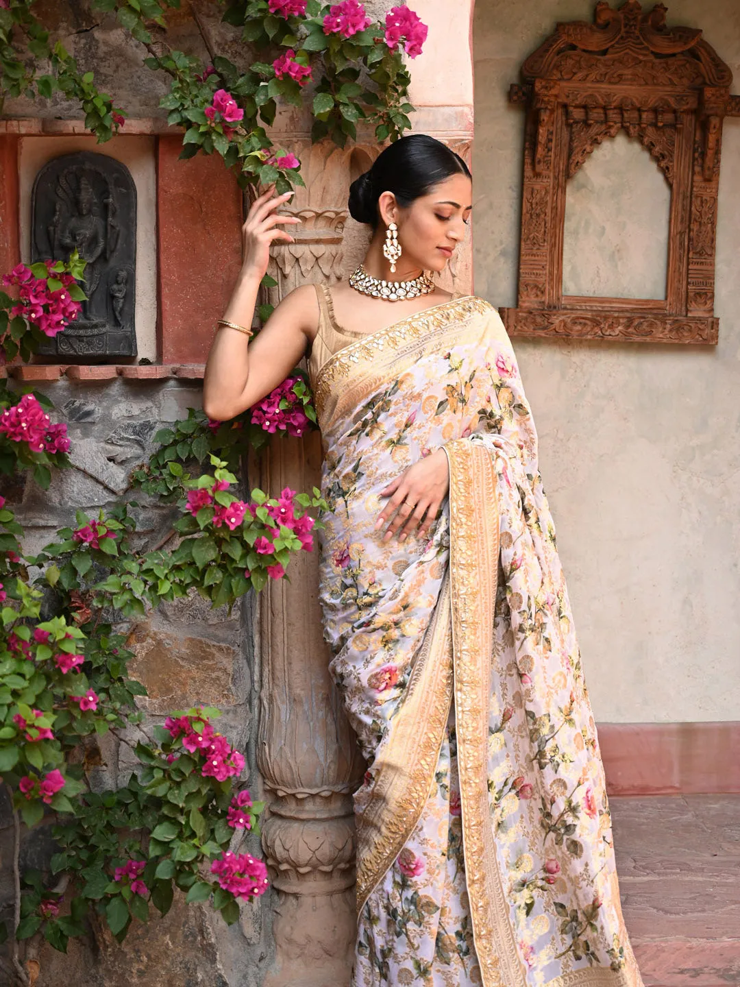 Digital Floral Printed Banarasi Saree