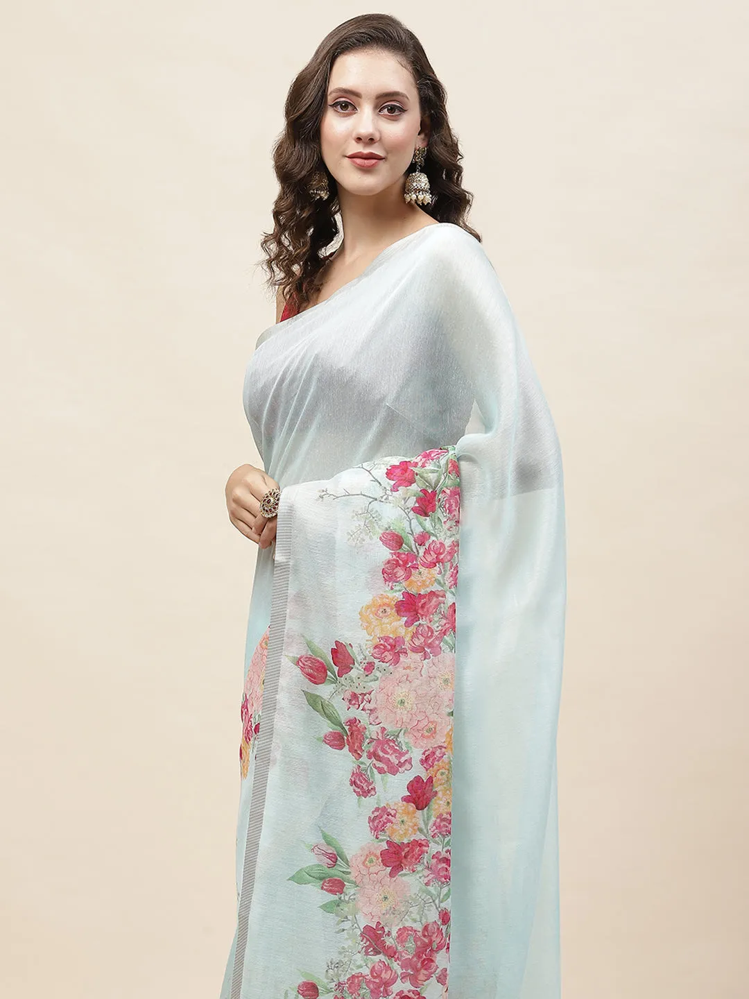 Digital Floral Printed Cotton Saree