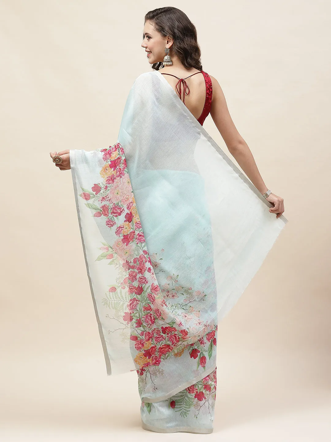 Digital Floral Printed Cotton Saree