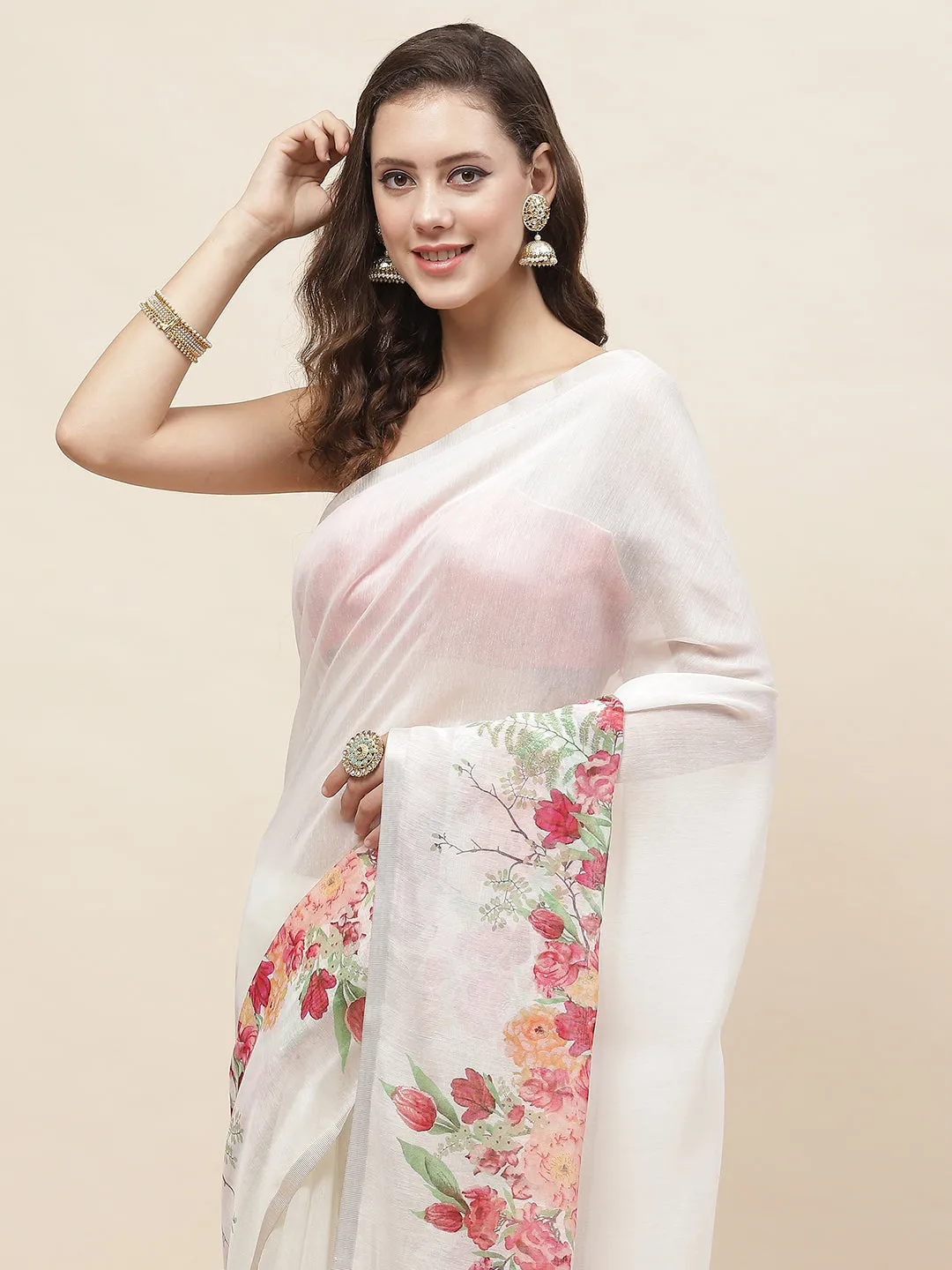 Digital Floral Printed Cotton Saree