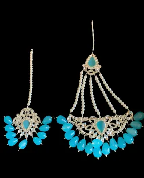 DJTK15 Yusra jhoomar tika in blue beads ( READY TO SHIP )