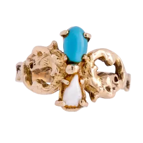 Dragon Art Nouveau Turquoise and Pearl Ring