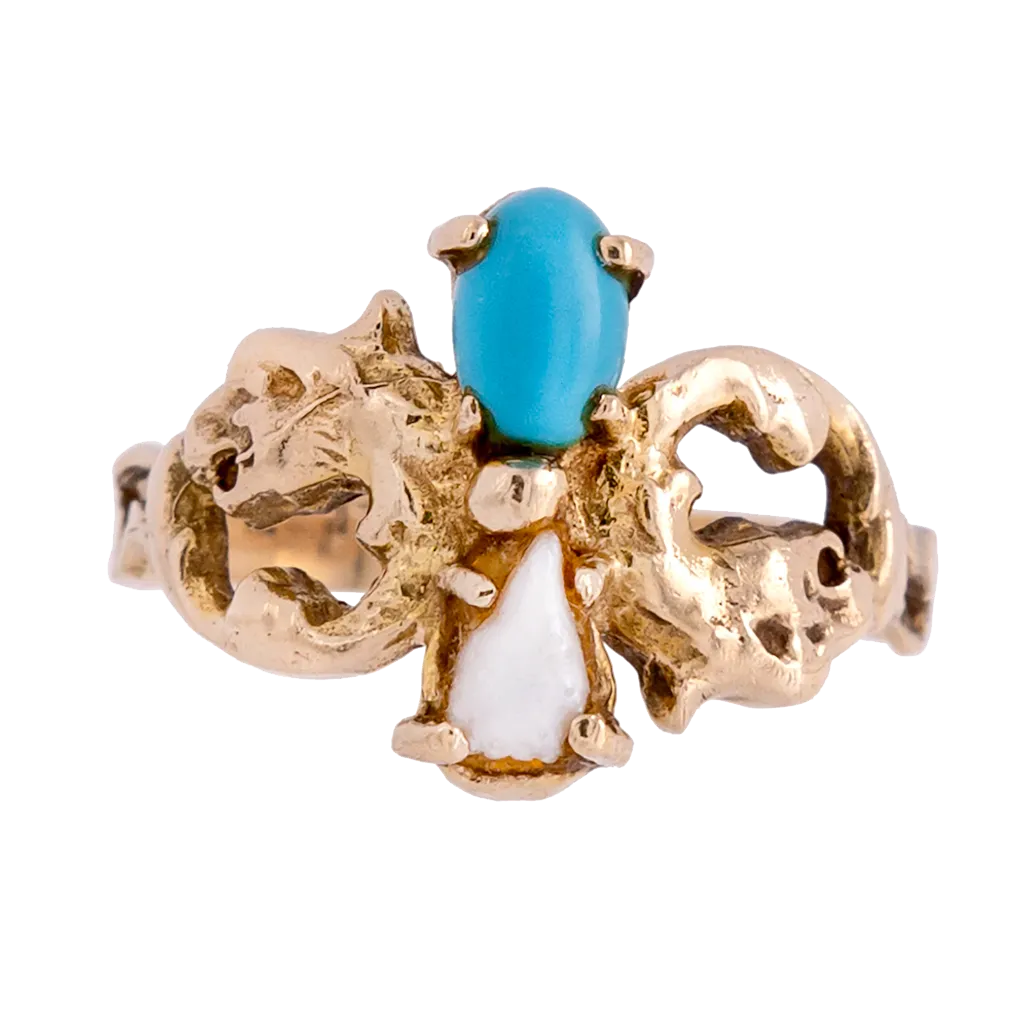 Dragon Art Nouveau Turquoise and Pearl Ring