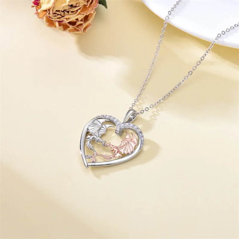 Dragon Necklace Sterling Silver Dragon Heart Pendant Jewelry Gifts for Women Men Her