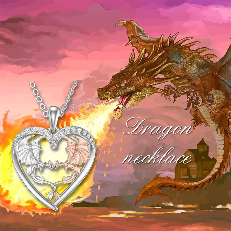 Dragon Necklace Sterling Silver Dragon Heart Pendant Jewelry Gifts for Women Men Her