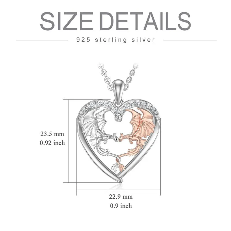 Dragon Necklace Sterling Silver Dragon Heart Pendant Jewelry Gifts for Women Men Her