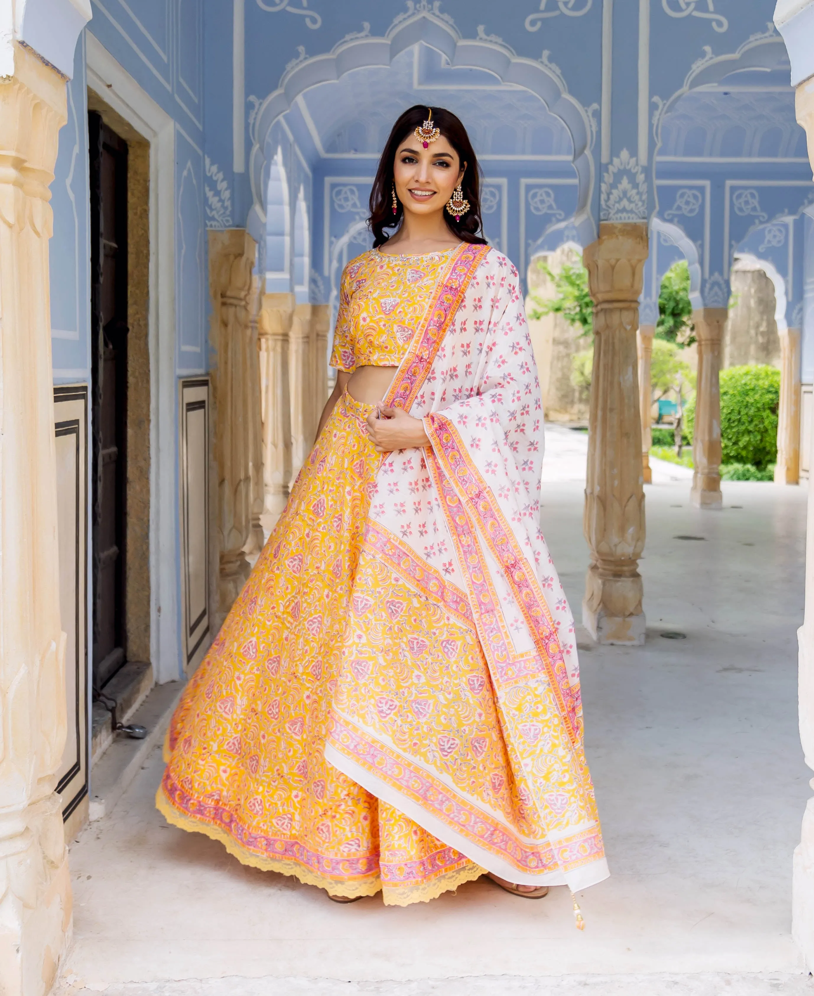 Farida Hand Block Printed Lehenga Set