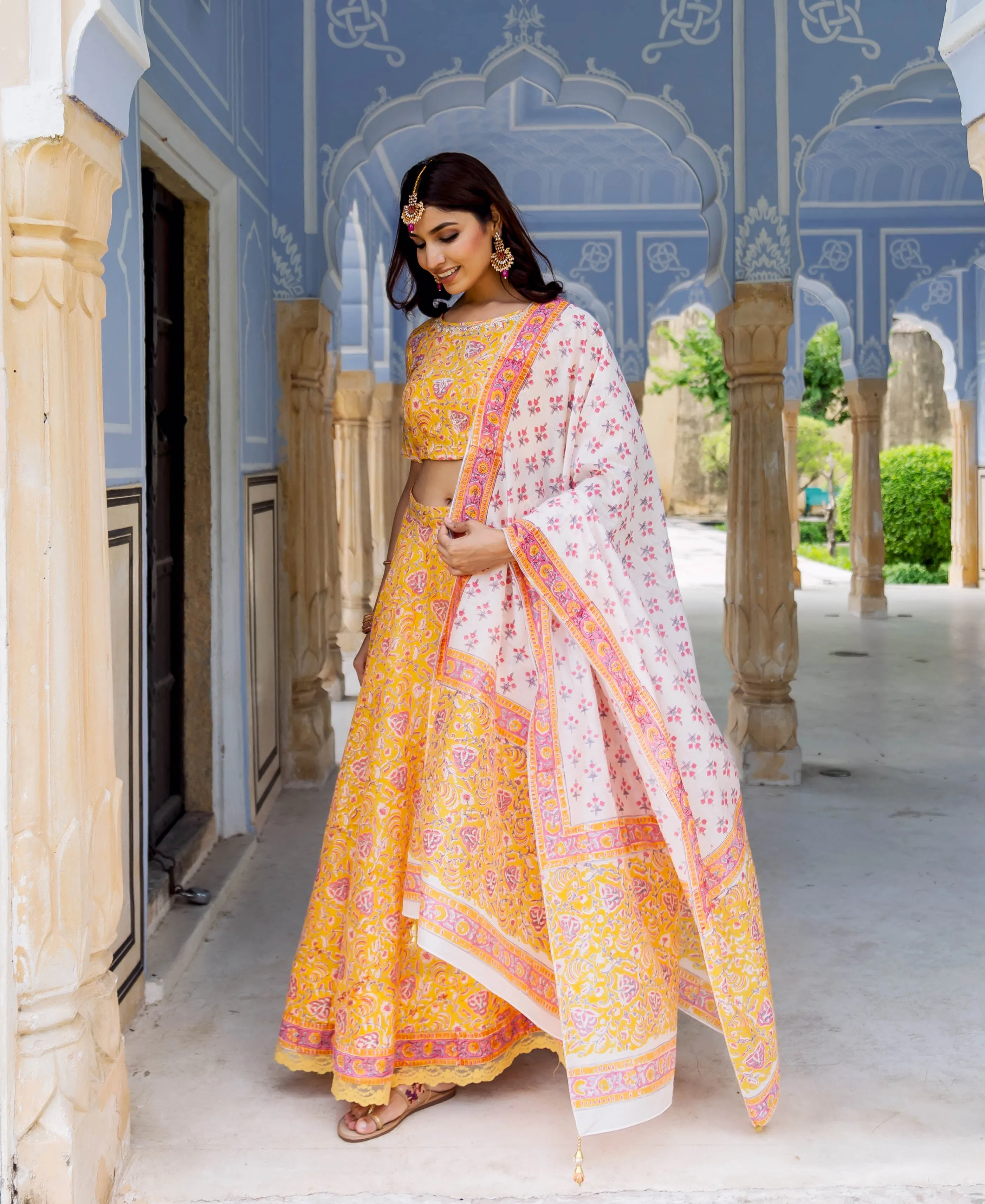 Farida Hand Block Printed Lehenga Set