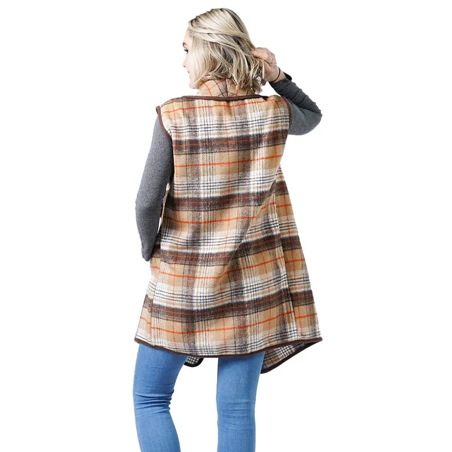 Fashionable Plaid Check Vest With Pocket