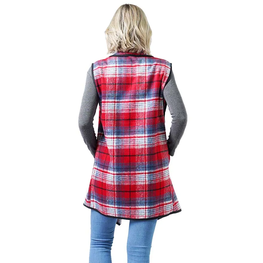 Fashionable Plaid Check Vest With Pocket