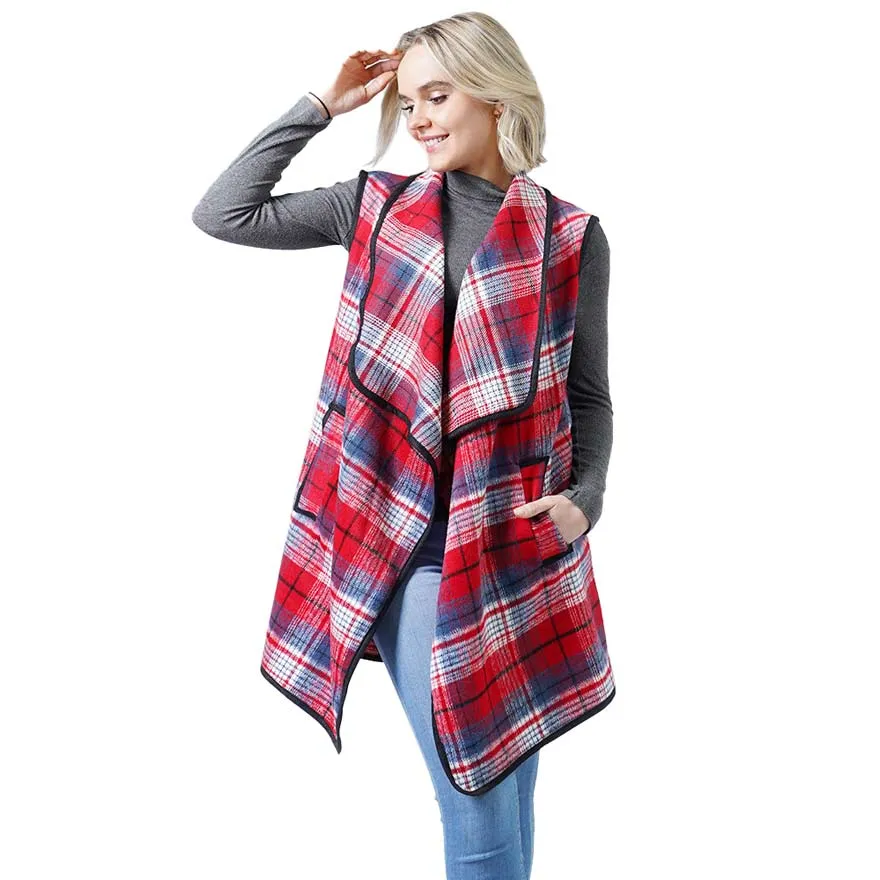 Fashionable Plaid Check Vest With Pocket