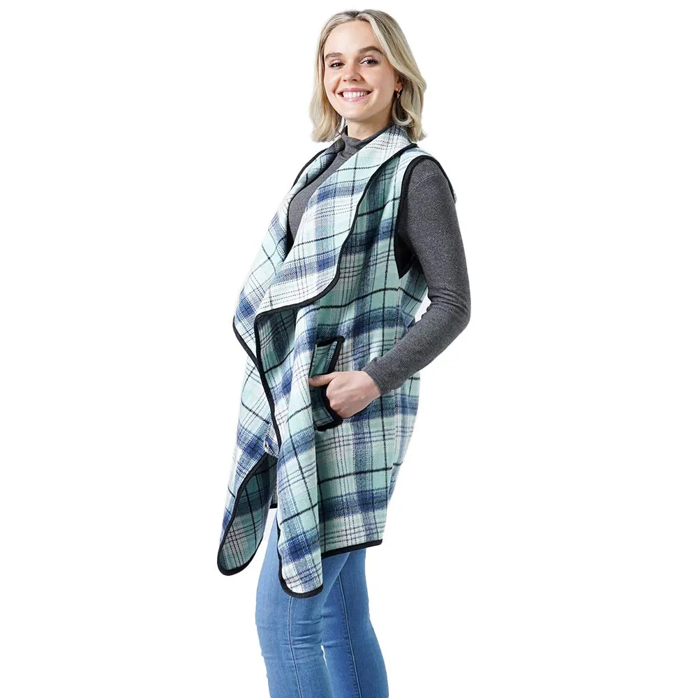 Fashionable Plaid Check Vest With Pocket