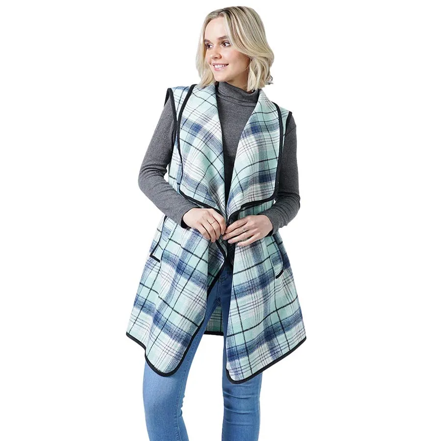 Fashionable Plaid Check Vest With Pocket