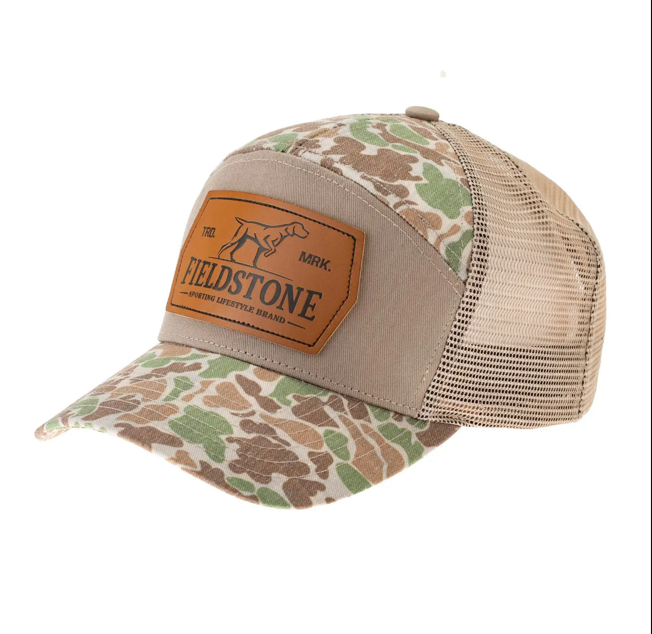 Fieldstone Adult 7 Panel Leather Logo Hat