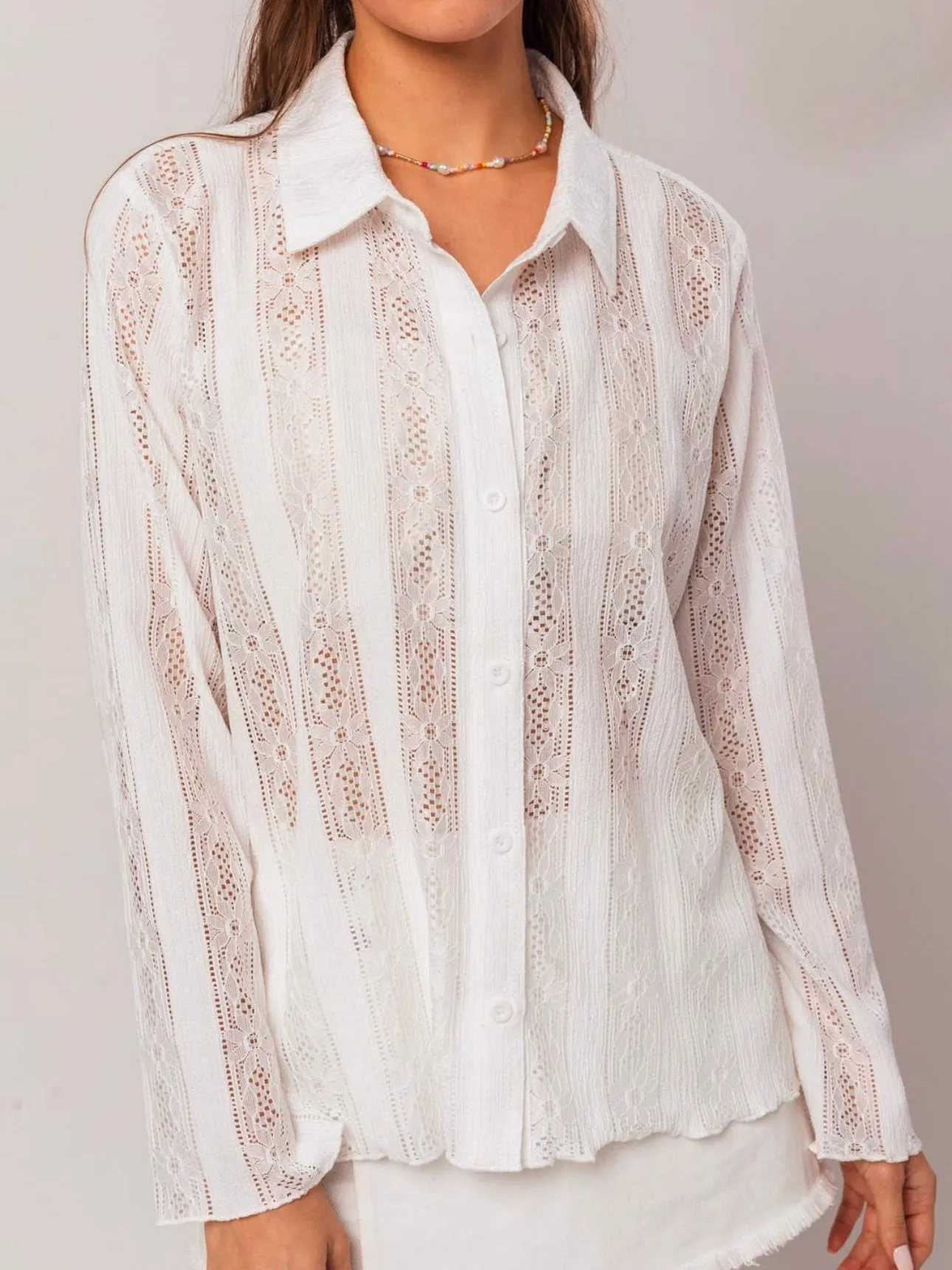 Floral Sheer Striped Shirt